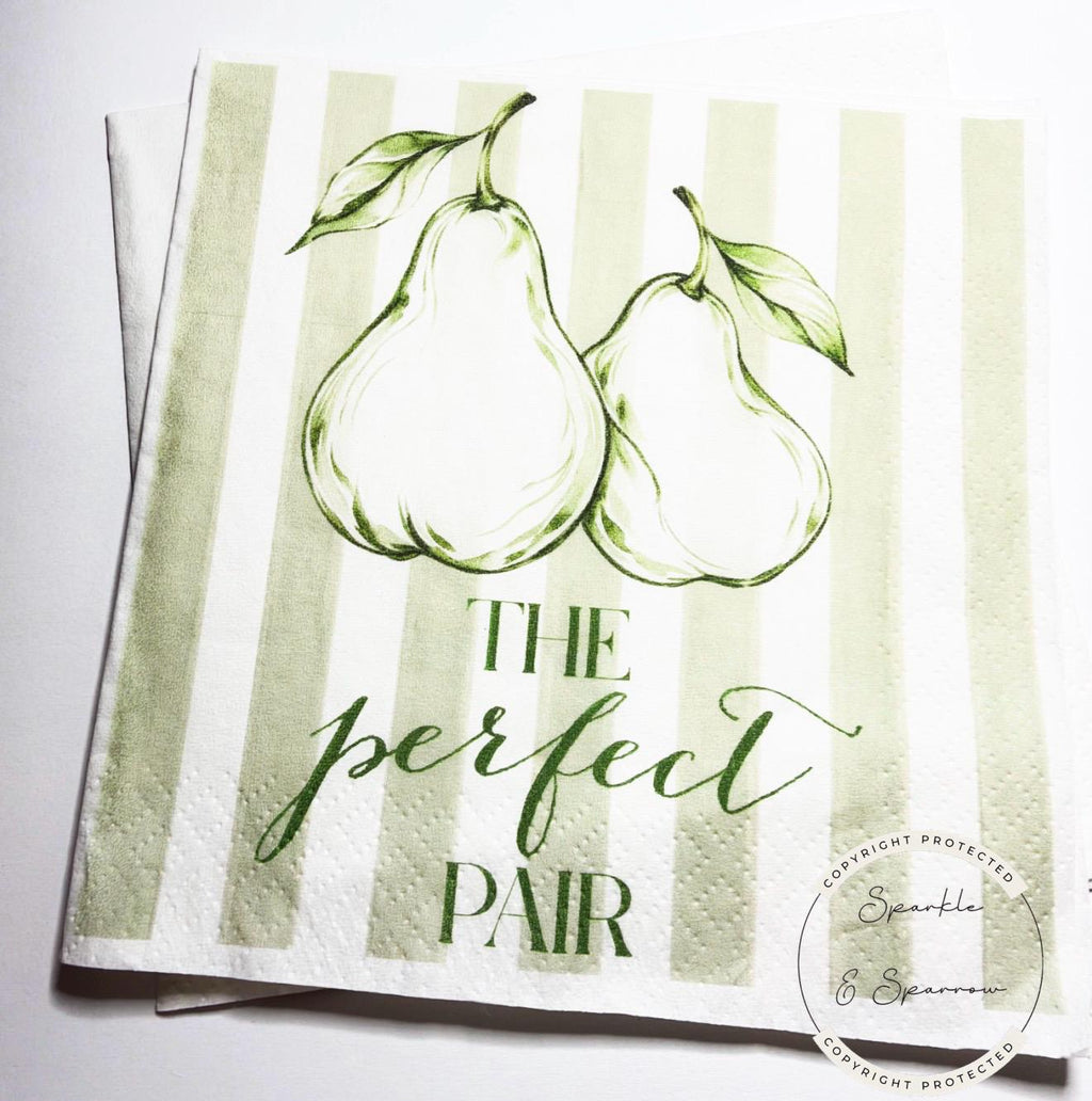 The Perfect Pair Bridal Shower Pear Bridal Shower Pear Couples Shower Perfect Pear  Spring Cocktail, Luncheon or Dinner Napkins Set of 25