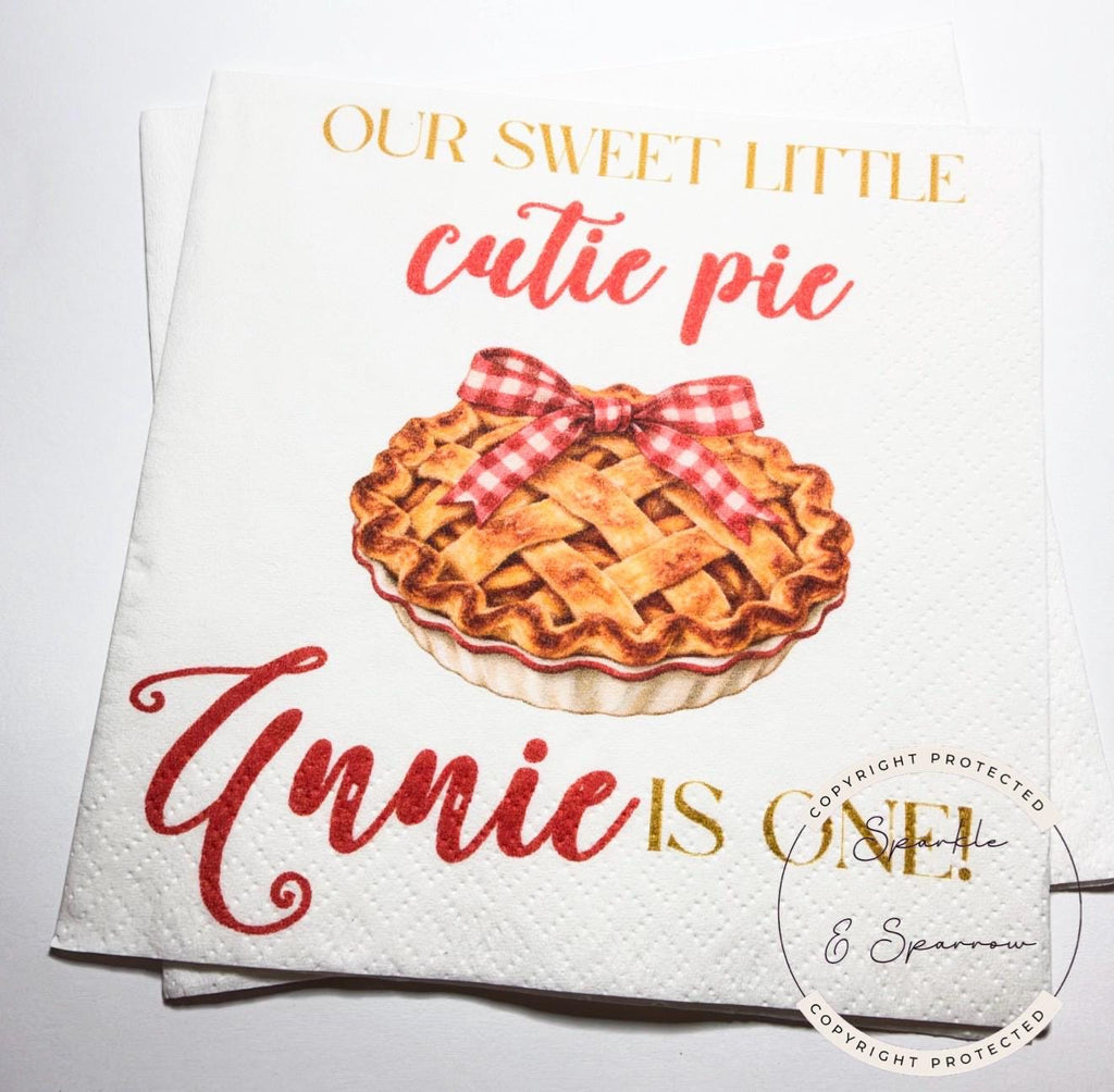 Sweet Little Cutie Pie 1st Birthday Napkins Pumpkin Pie First Birthday Fall First Bday Party Autumn Pumpkin Personalized Napkins, Set of 25