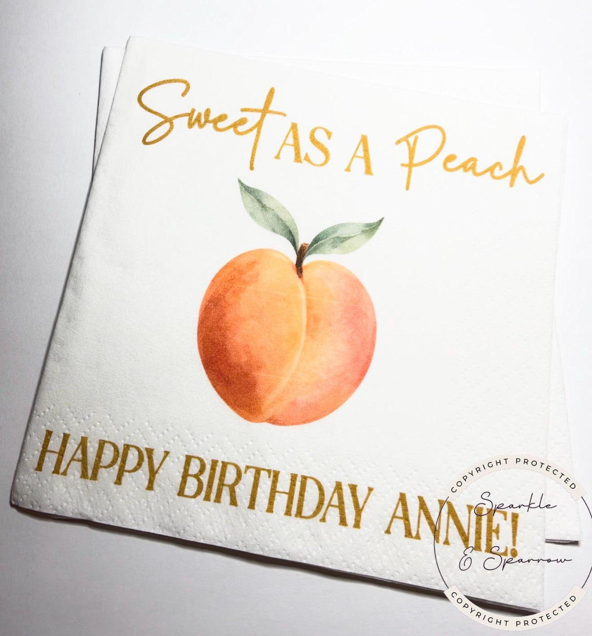 Peach Birthday Napkins Sweet as a Peach First Birthday Spring Summer Shower Personalized Cocktail, Luncheon or Dinner Napkins Set of 25