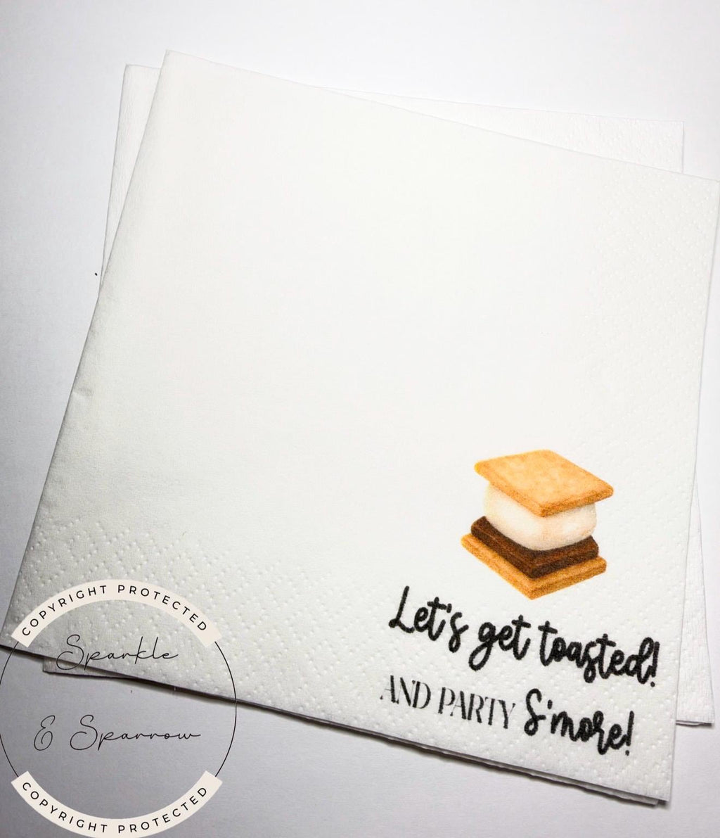 Let’s Get Toasted Smores Bar Roast a Marshmallow Party Smore Birthday Wedding Smores Cocktail, Luncheon or Dinner Napkins Set of 25