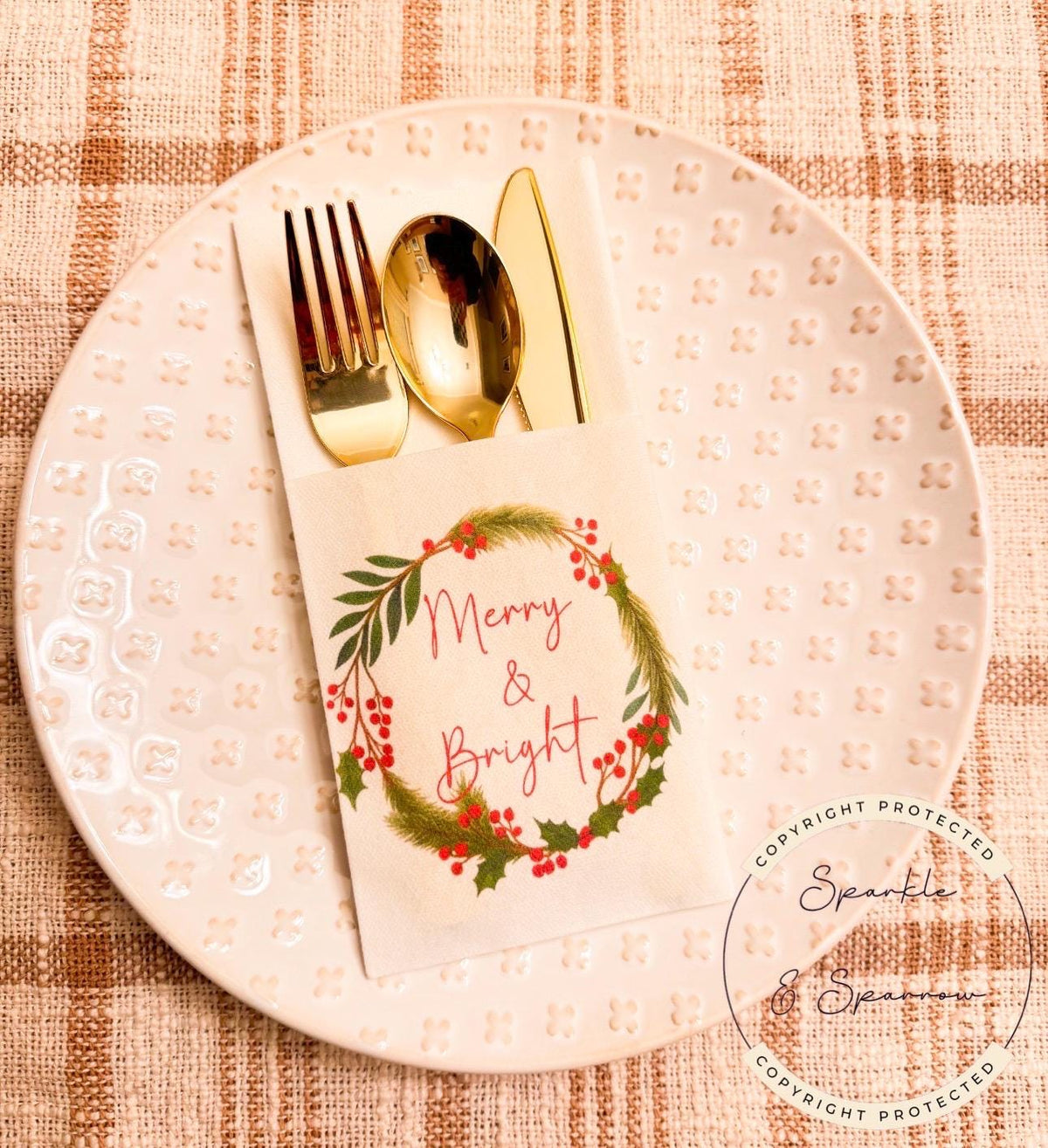 Christmas Dinner Napkin Silverware Holder Eat Drink Be Merry Guest Towel Flatware Holder Place Holder Custom Christmas Table, Set of 20