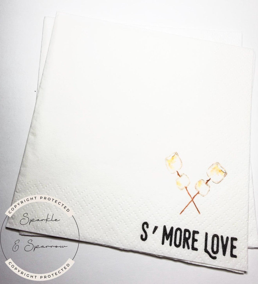 S’more Love Wedding S’mores Bar Fall Birthday Smores Theme Wedding Smores Bar Fall Wedding Cocktail, Luncheon or Dinner Napkins Set of 25