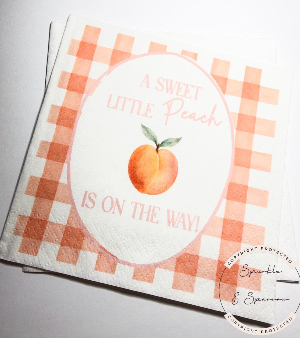 Sweet Little Peach on the Way Peach Baby Shower Napkins Peach Baby Shower Napkins Cocktail, Luncheon or Dinner Napkins Set of 25