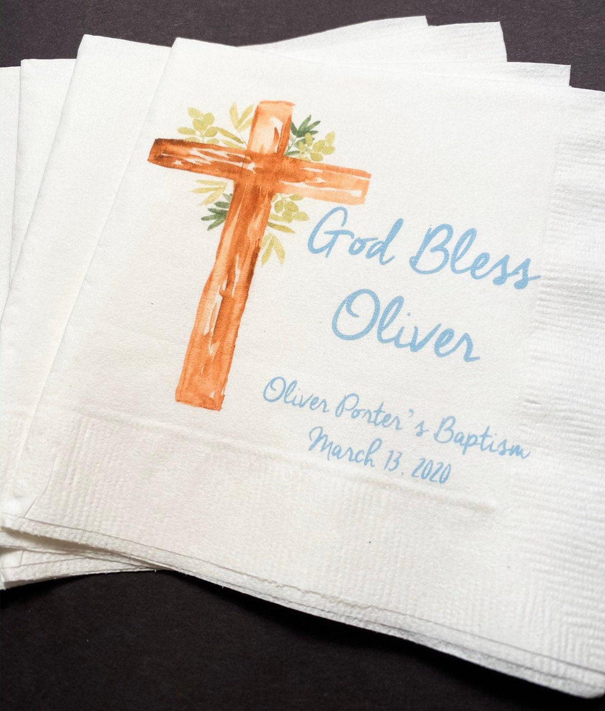 Baptism Napkins Christening God Bless Celebration Party Personalized Cocktail, Luncheon or Dinner Napkins Set of 25