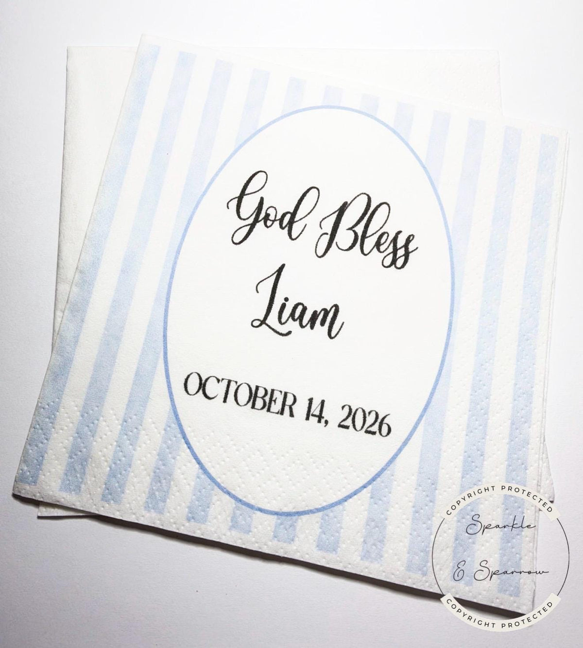 Baptism Napkins Christening Napkins God Bless Dedication Celebration Boy Baptism Personalized Cocktail, Luncheon or Dinner Napkins Set of 25
