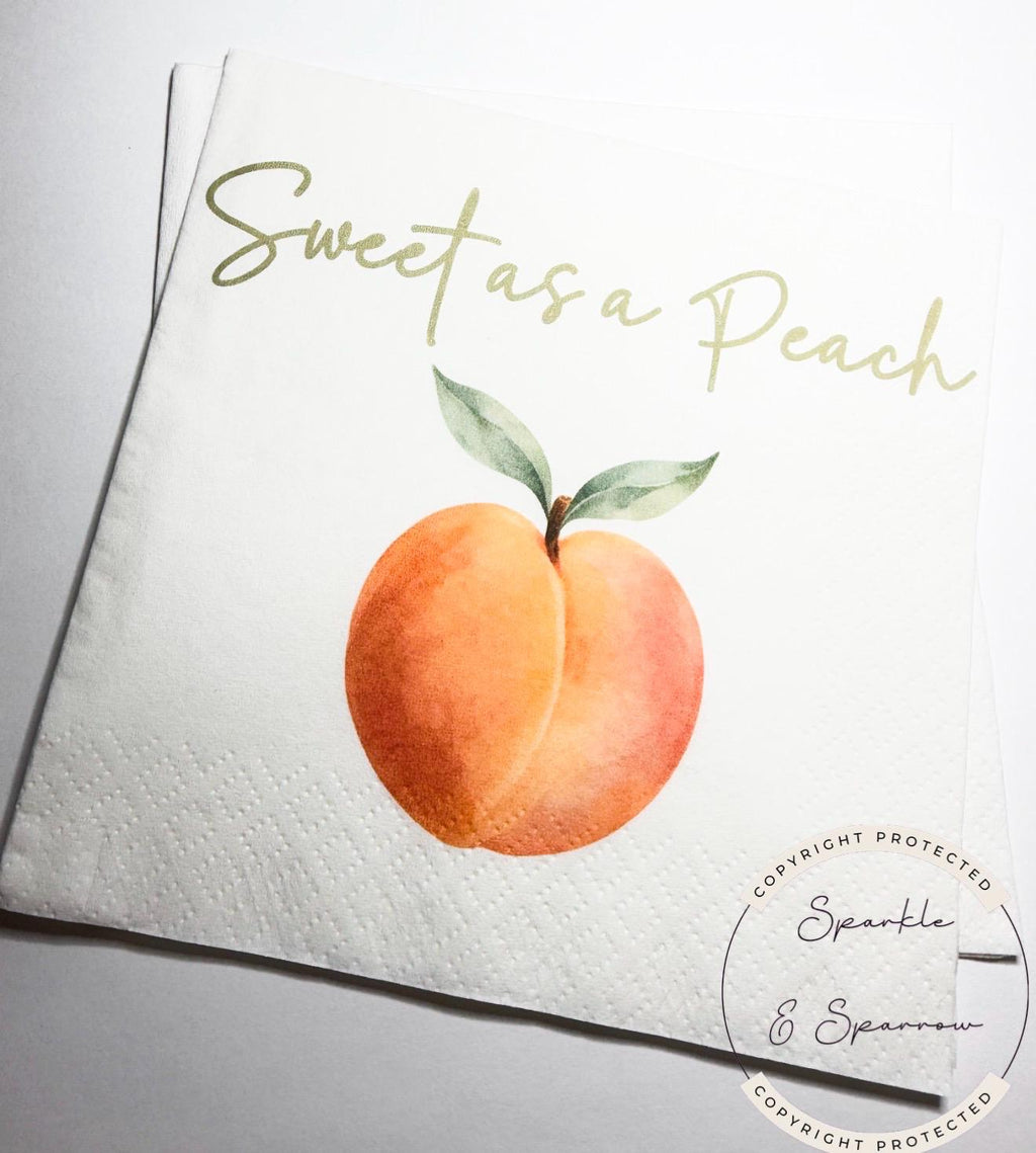 Sweet as a Peach Napkins Peach Birthday Party Sweet as a Peach Baby Shower  Cocktail, Luncheon or Dinner Napkins Set of 25