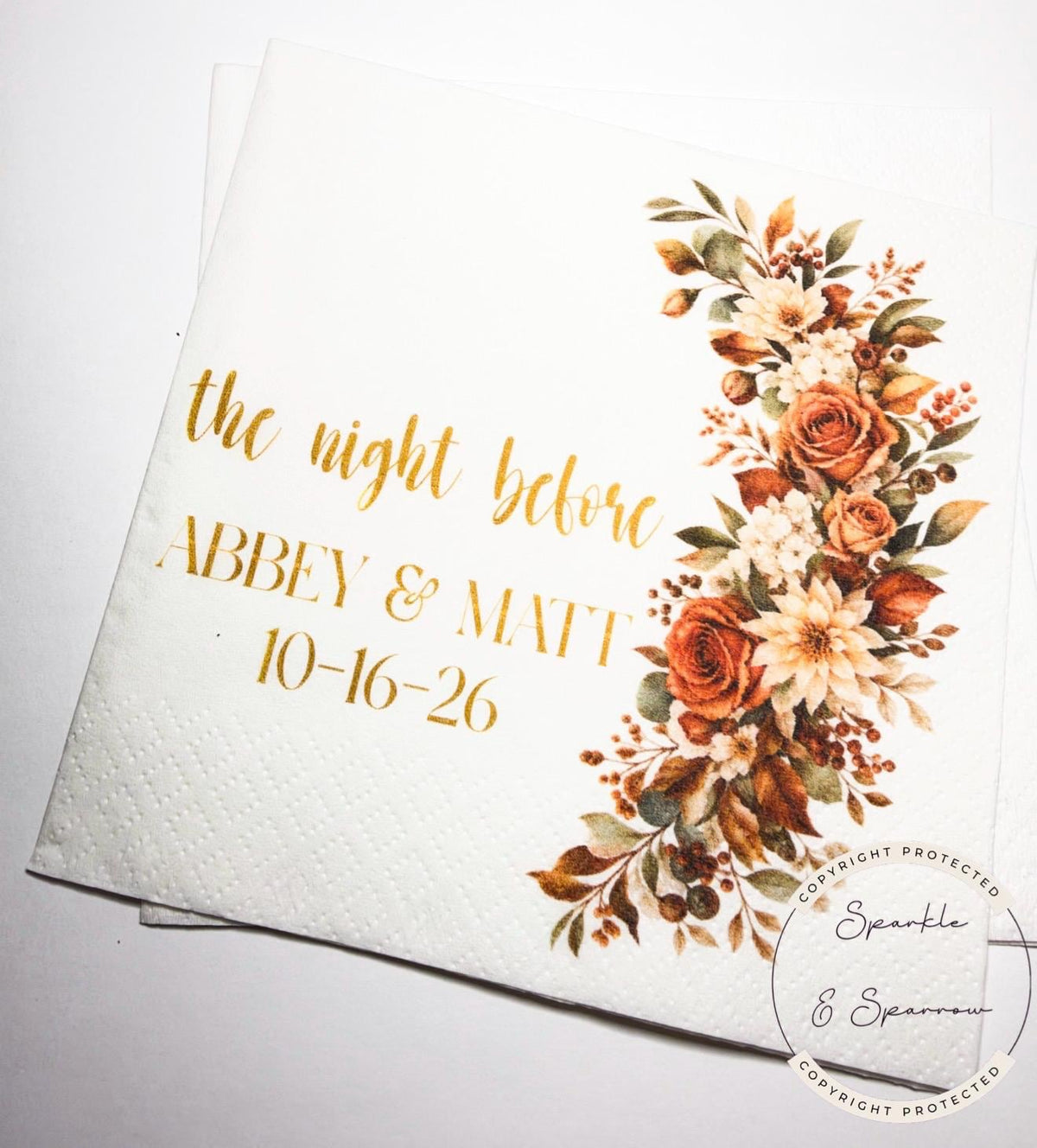The Night Before Rehearsal Dinner Fall Rehearsal Dinner Fall Wedding Napkins One Day Away Personalized Wedding Rehearsal Napkins, Set of 25