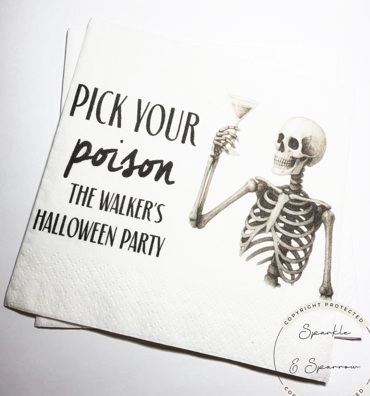 Pick Your Poison Halloween Party Napkins Halloween Bash Halloween Cocktail Party Skeleton Table Decor Party Personalized Napkins, Set of 25