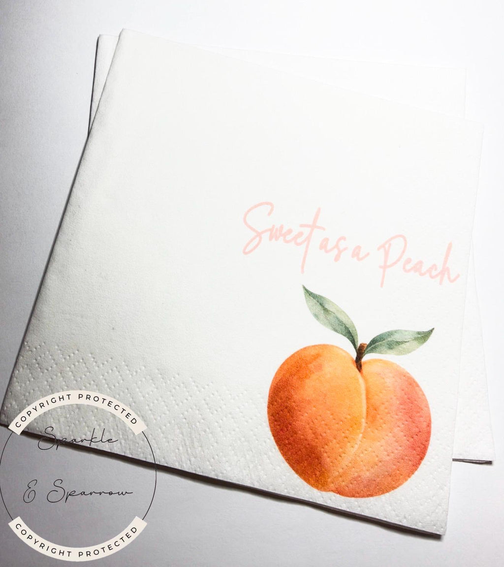 Sweet as a Peach Napkins Peach Birthday Party Sweet as a Peach Baby Shower  Cocktail, Luncheon or Dinner Napkins Set of 25
