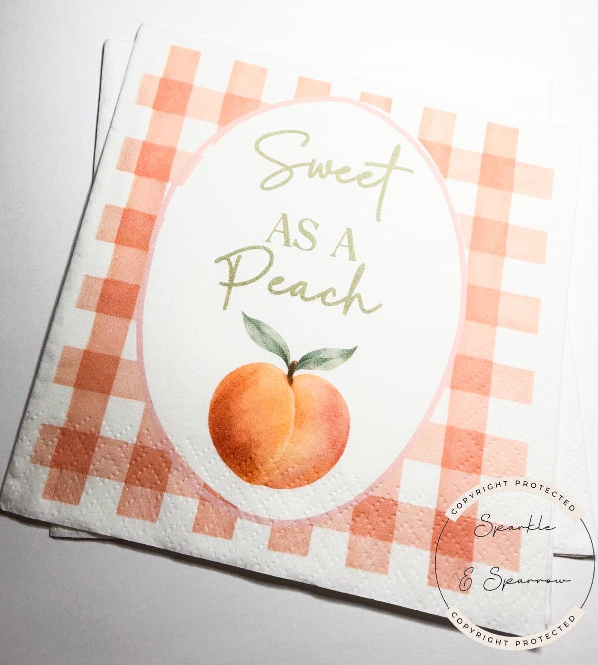 Sweet as a Peach Napkins Peach Birthday Party Sweet as a Peach Baby Shower  Cocktail, Luncheon or Dinner Napkins Set of 25