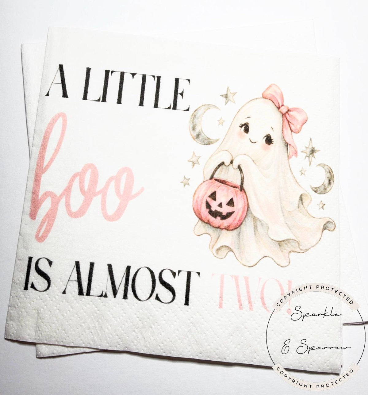A Little Boo is Two Halloween Birthday Ghost Party 2nd Birthday Spooktacular Girl Ghost Cocktail, Luncheon or Dinner Napkins Set of 25