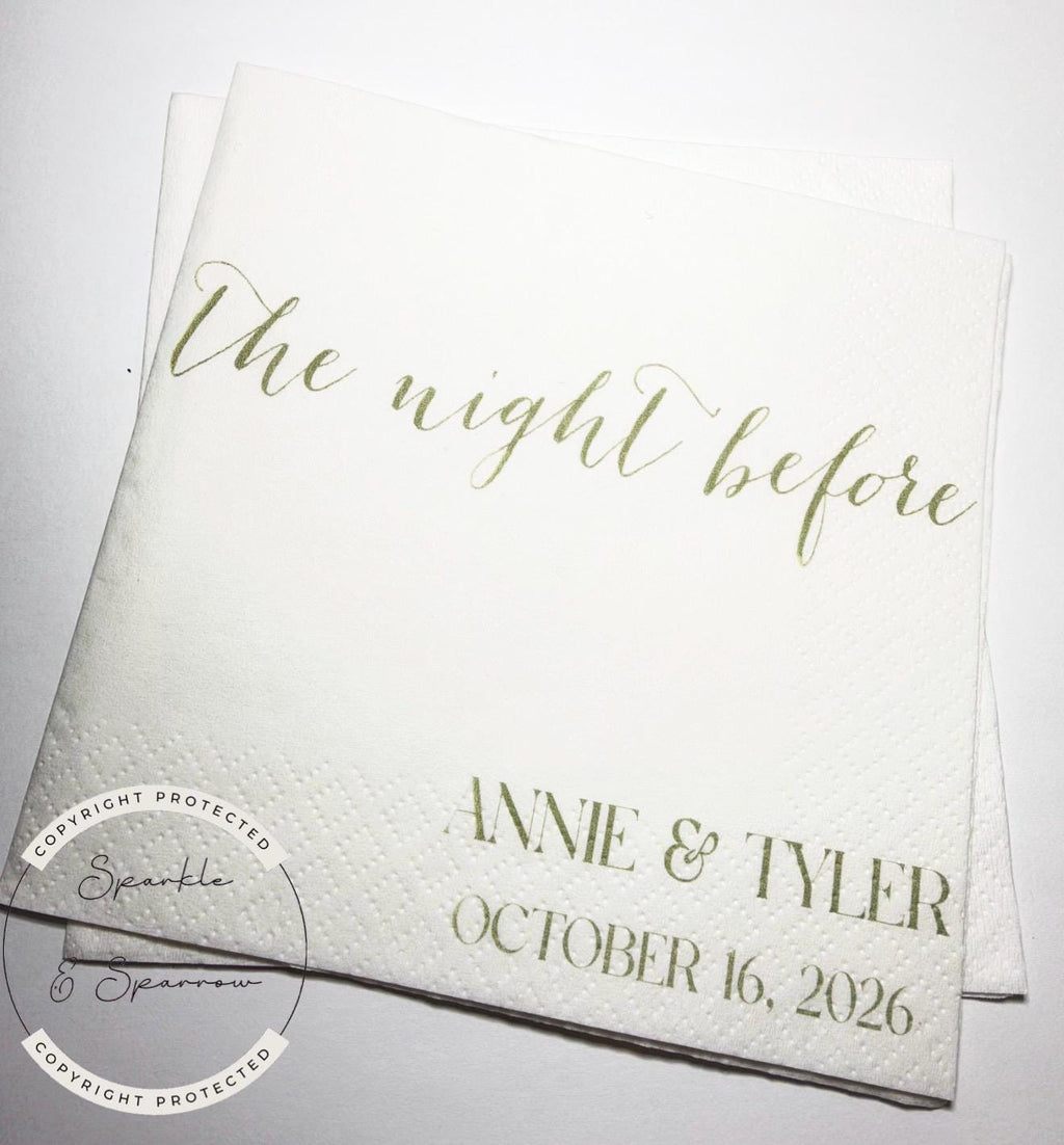 The Night Before Rehearsal Dinner Personalized Wedding Napkins Spring Summer Rehearsal Personalized Cocktail or Luncheon Napkins, Set of 25