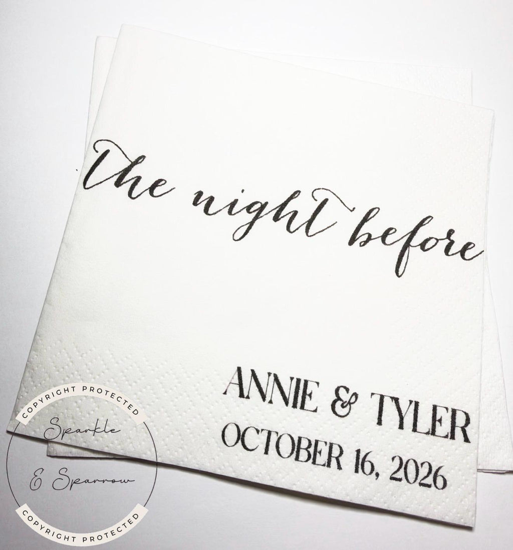 The Night Before Rehearsal Dinner Personalized Wedding Napkins Spring Summer Rehearsal Personalized Cocktail or Luncheon Napkins, Set of 25