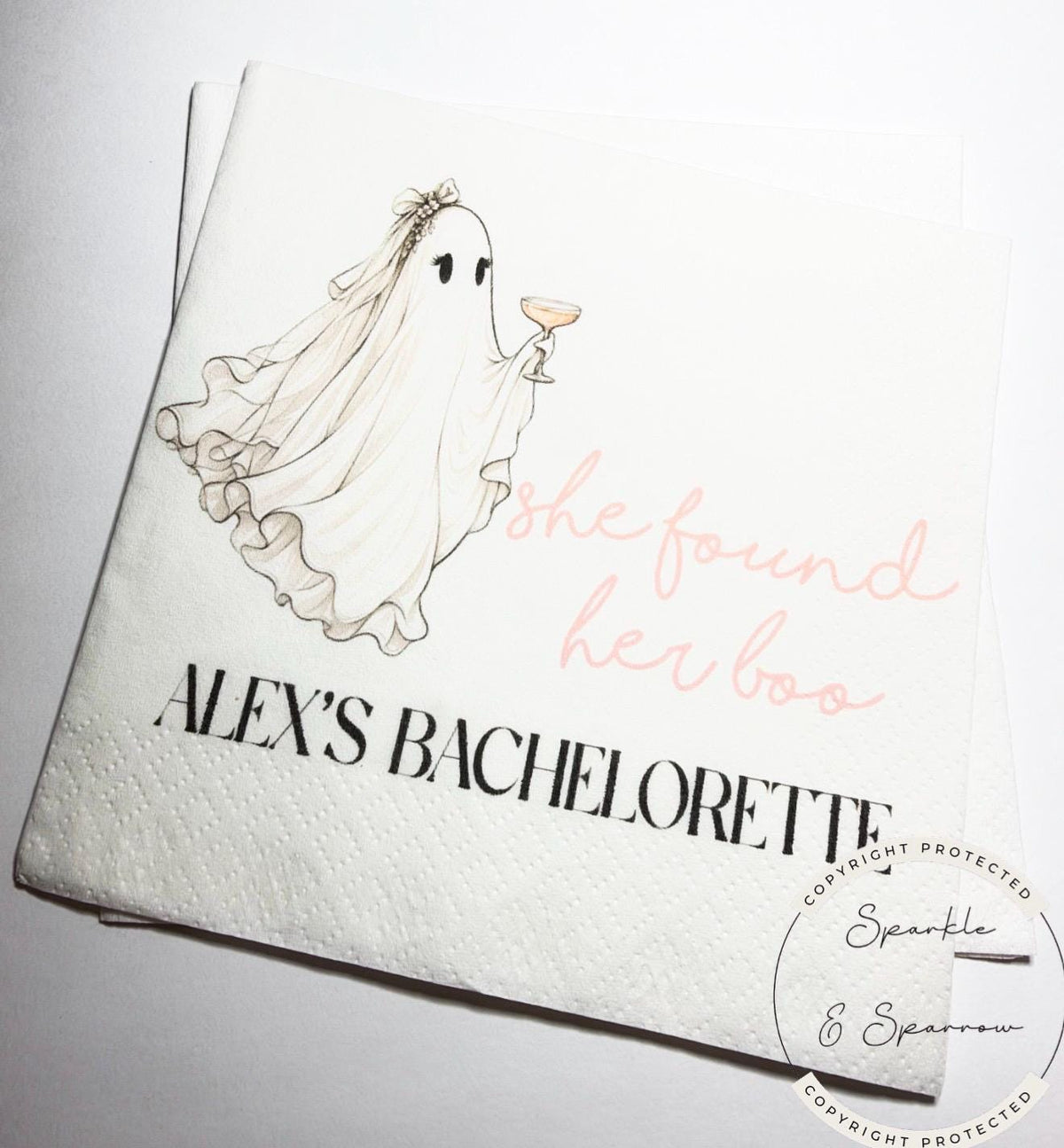 She Found Her Boo Napkins She found her Boo Bachelorette Fall Ghost Boo Bachelorette Party Ghost Martini Boo Personalized Napkins, Set of 25