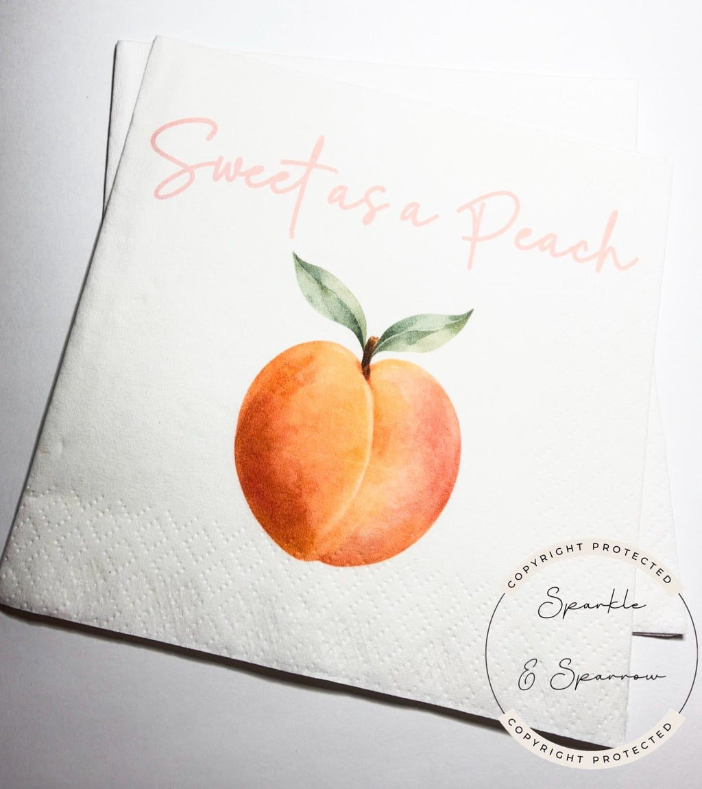 Sweet as a Peach Napkins Peach Birthday Party Sweet as a Peach Baby Shower  Cocktail, Luncheon or Dinner Napkins Set of 25