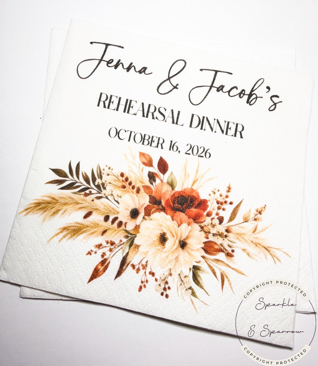 Fall Wedding Rehearsal Dinner Napkins The Night Before Fall Rehearsal Dinner Fall Personalized Wedding Rehearsal Napkins, Set of 25