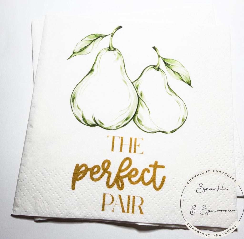 The Perfect Pair Bridal Shower Pear Bridal Shower Pear Couples Shower Perfect Pear  Spring Cocktail, Luncheon or Dinner Napkins Set of 25