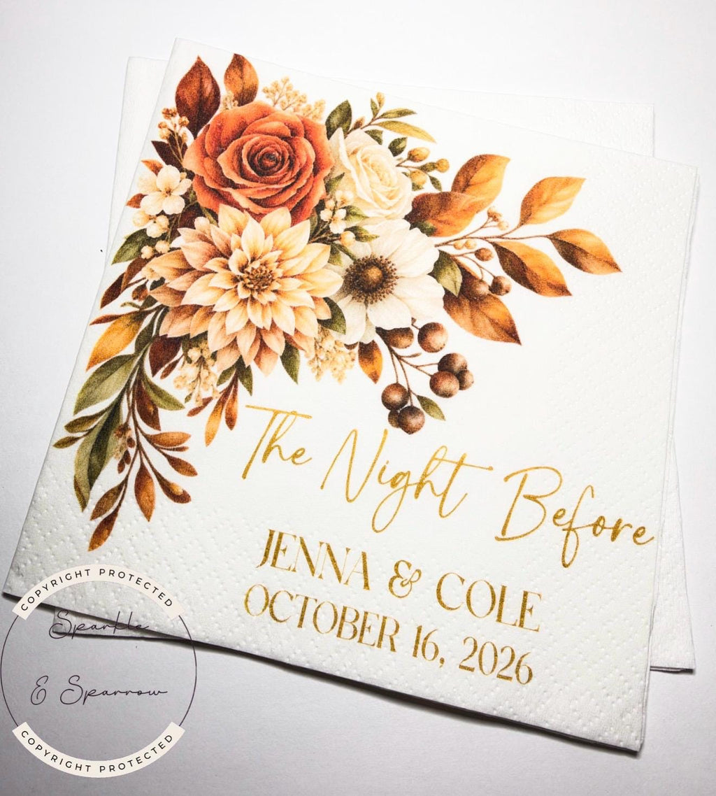 The Night Before Rehearsal Dinner Fall Rehearsal Dinner Fall Wedding Napkins One Day Away Personalized Wedding Rehearsal Napkins, Set of 25