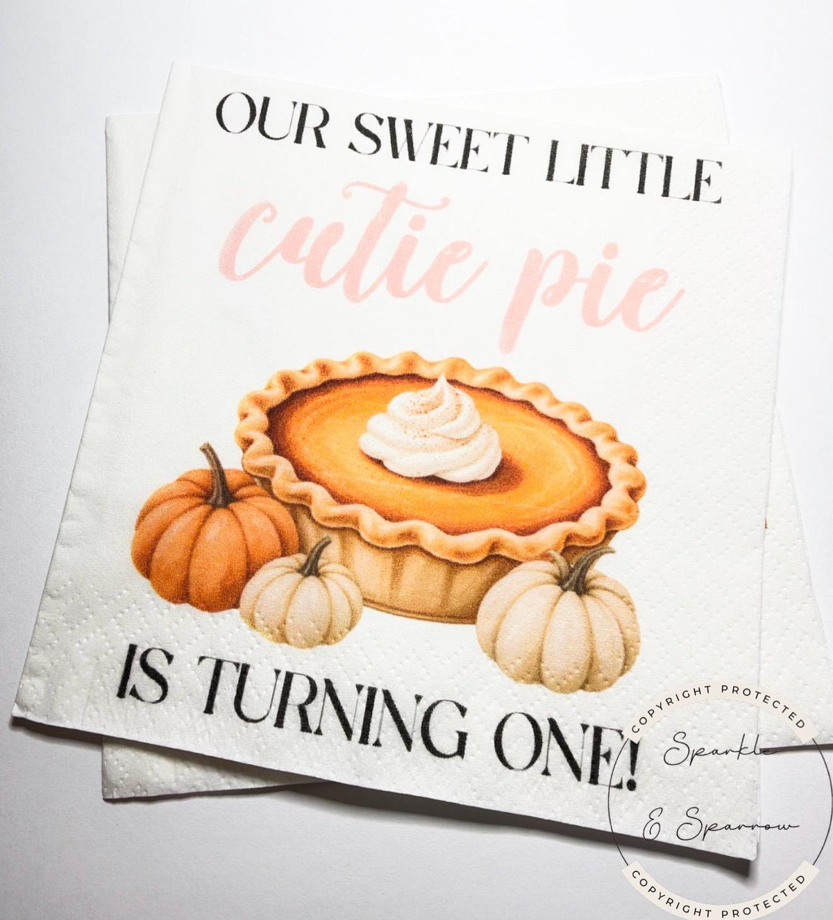 Sweet Little Cutie Pie Birthday Napkins Pumpkin Pie First Birthday Fall 1st Birthday Party Autumn Pumpkin Birthday Party Napkins, Set of 25