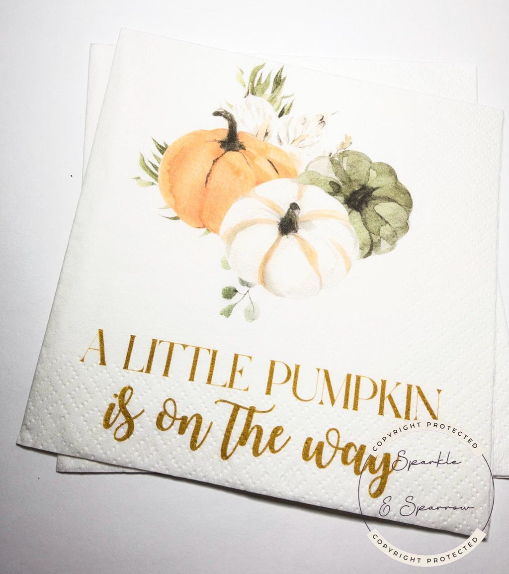 A Little Pumpkin is on the Way Fall Baby Shower Pumpkin Autumn Baby Shower Gender Neutral Pumpkin Fall Baby Shower Napkins, Set of 25