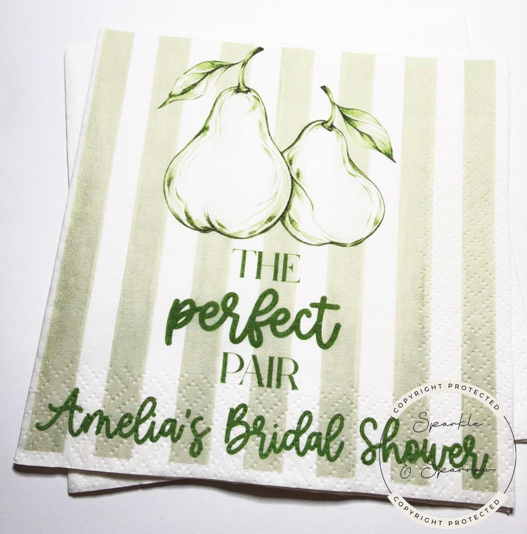The Perfect Pair Bridal Shower Pear Bridal Shower Perfect Pear Couples Shower Personalized Cocktail, Luncheon or Dinner Napkins Set of 25