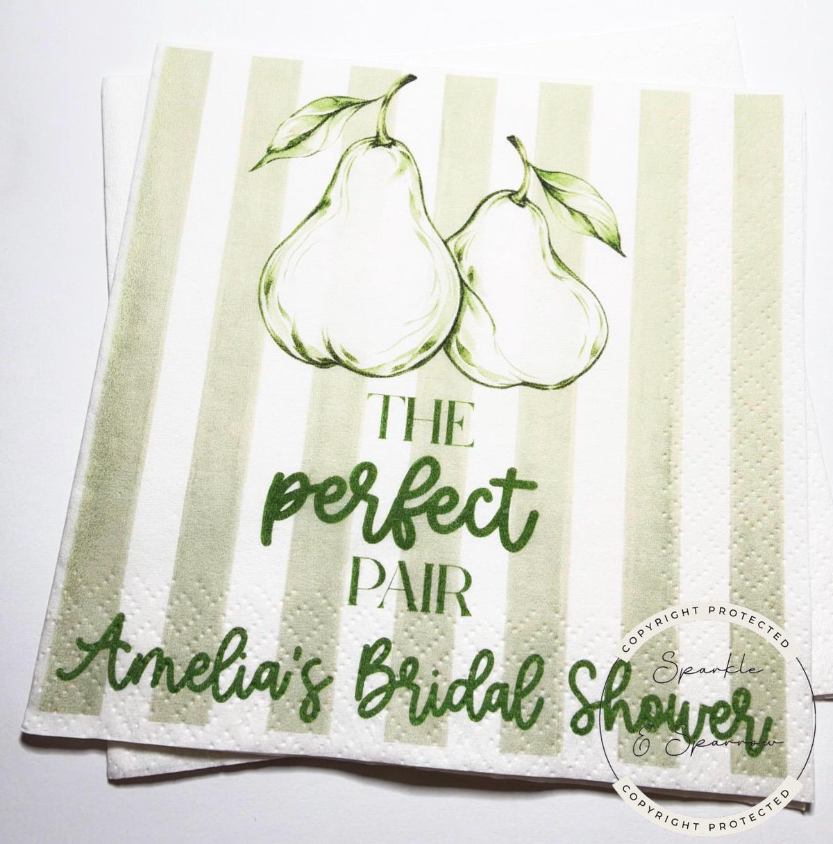 The Perfect Pair Bridal Shower Pear Bridal Shower Perfect Pear Couples Shower Personalized Cocktail, Luncheon or Dinner Napkins Set of 25