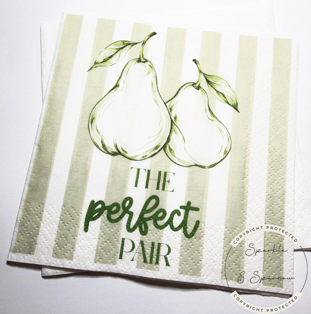 The Perfect Pair Bridal Shower Pear Bridal Shower Pear Couples Shower Perfect Pear  Spring Cocktail, Luncheon or Dinner Napkins Set of 25