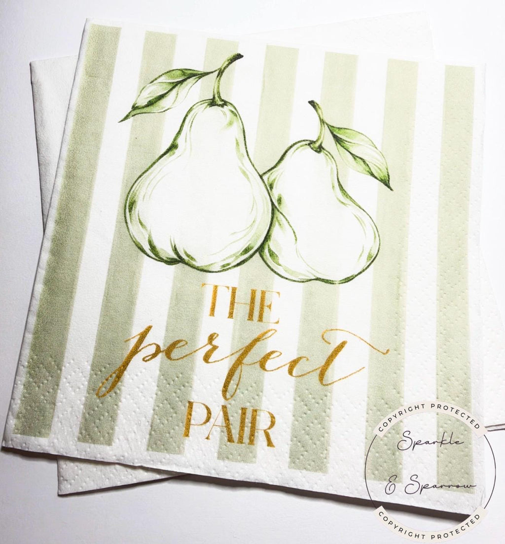 The Perfect Pair Bridal Shower Pear Bridal Shower Pear Couples Shower Perfect Pear  Spring Cocktail, Luncheon or Dinner Napkins Set of 25
