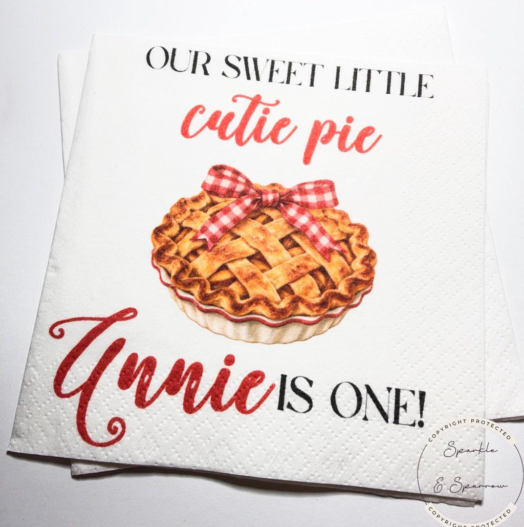 Sweet Little Cutie Pie 1st Birthday Napkins Pumpkin Pie First Birthday Fall First Bday Party Autumn Pumpkin Personalized Napkins, Set of 25