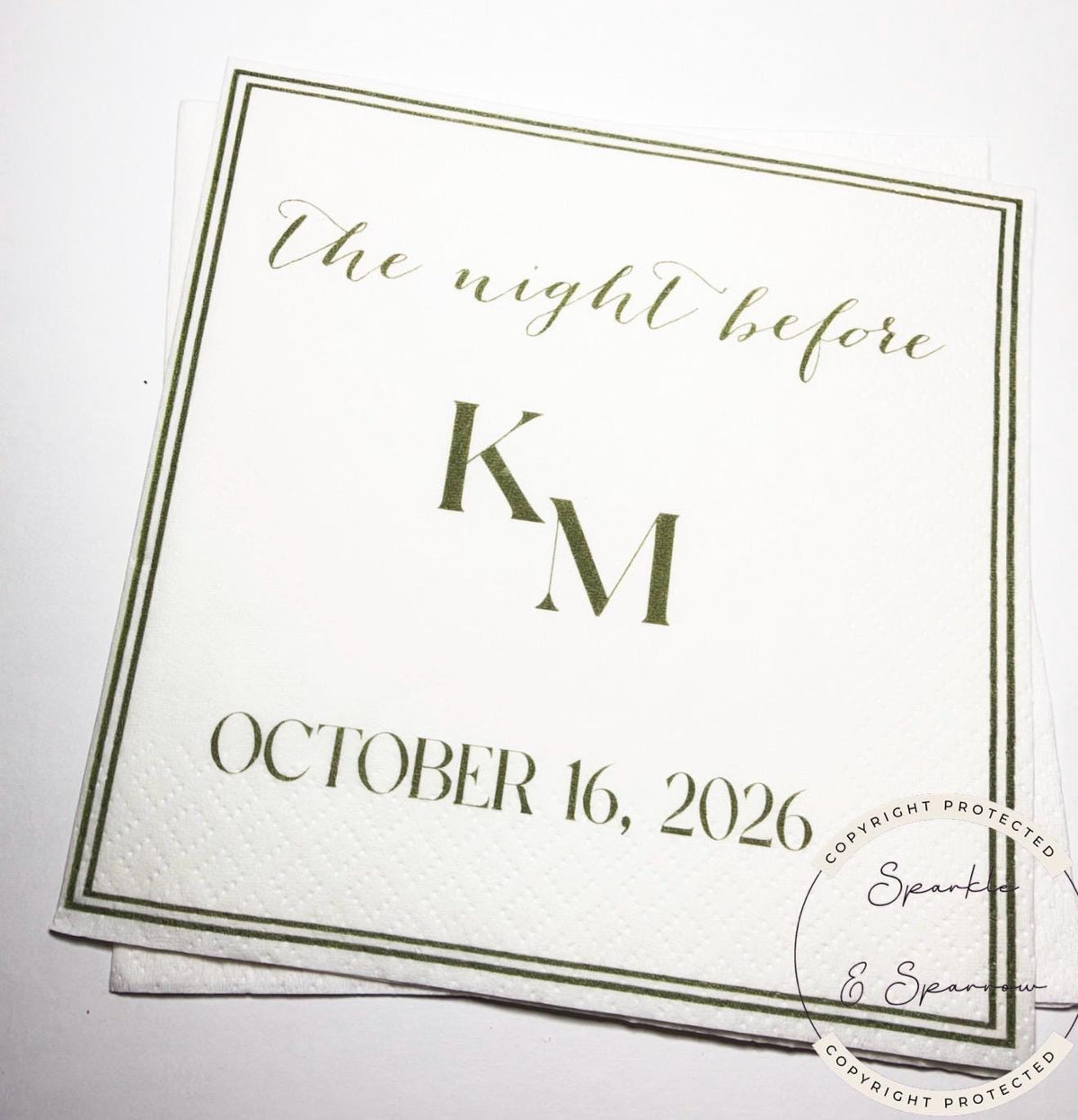 The Night Before Rehearsal Dinner Napkins Wedding Napkins Sage Green Fall Rehearsal Personalized Cocktail or Luncheon Napkins, Set of 25