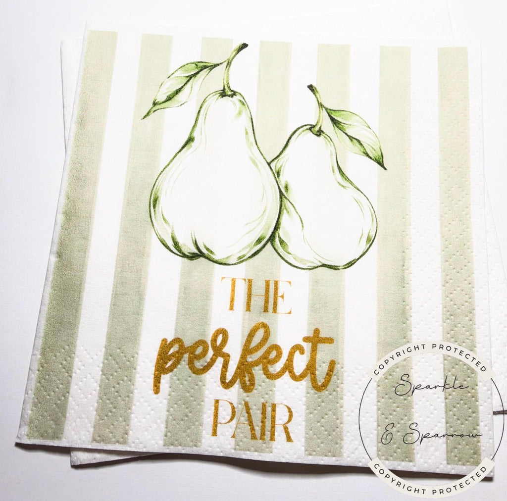 The Perfect Pair Bridal Shower Pear Bridal Shower Pear Couples Shower Perfect Pear  Spring Cocktail, Luncheon or Dinner Napkins Set of 25