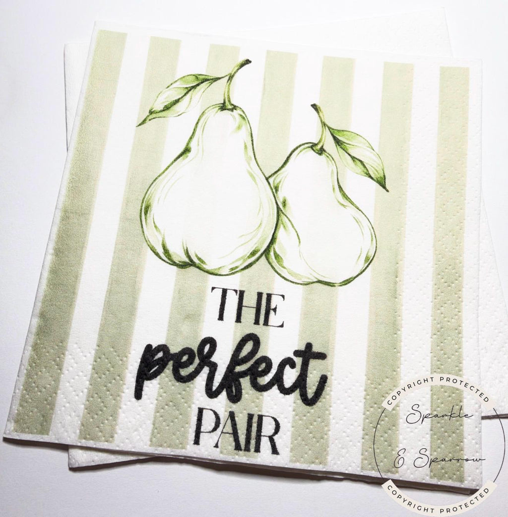 The Perfect Pair Bridal Shower Pear Bridal Shower Pear Couples Shower Perfect Pear  Spring Cocktail, Luncheon or Dinner Napkins Set of 25