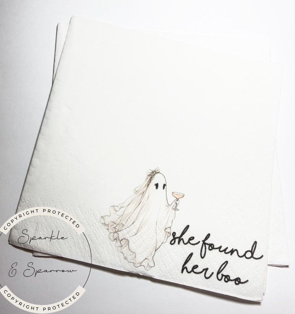 She Found Her Boo Napkins She found her Boo Bachelorette Party Boo Bridal Shower Fall Ghost Boo Bachelorette Party Napkins, Set of 25