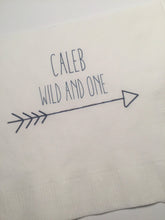 Load image into Gallery viewer, Personalized Navy Ink Wild and One Adventure Begins Birthday  Baby Shower Personalized Beverage Napkin, Set of 25
