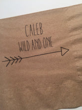 Load image into Gallery viewer, Kraft Personalized Wild and One Adventure Begins Birthday Party Personalized Beverage Napkin, Set of 25
