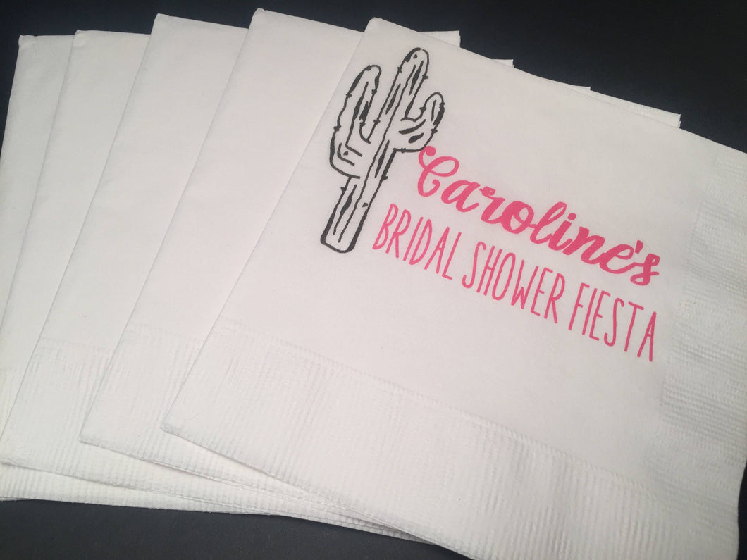 Cactus Bridal Shower Fiesta Personalized Cocktail, Luncheon or Dinner Napkins Set of 25