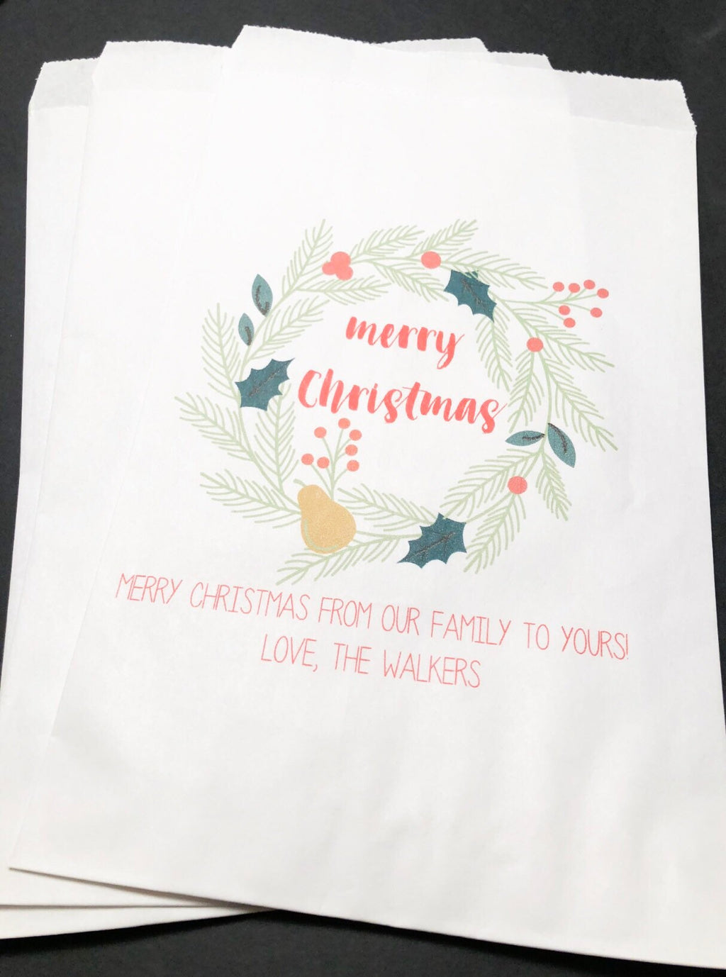Merry Christmas Treat Bags ChristmasFrom Our Family to Yours Personalized Favor Bags, Set of 10