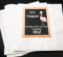 Load image into Gallery viewer, Lets Flamingle Bachelorette Final Fling Before the Ring Flamingo Personalized Cocktail, Luncheon or Dinner Napkins Set of 25
