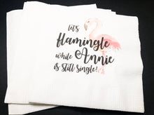 Load image into Gallery viewer, Lets Flamingle While Still Single Bachelorette Final Fling Before the Ring Flamingo Personalized Cocktail or Luncheon Napkins, Set of 25
