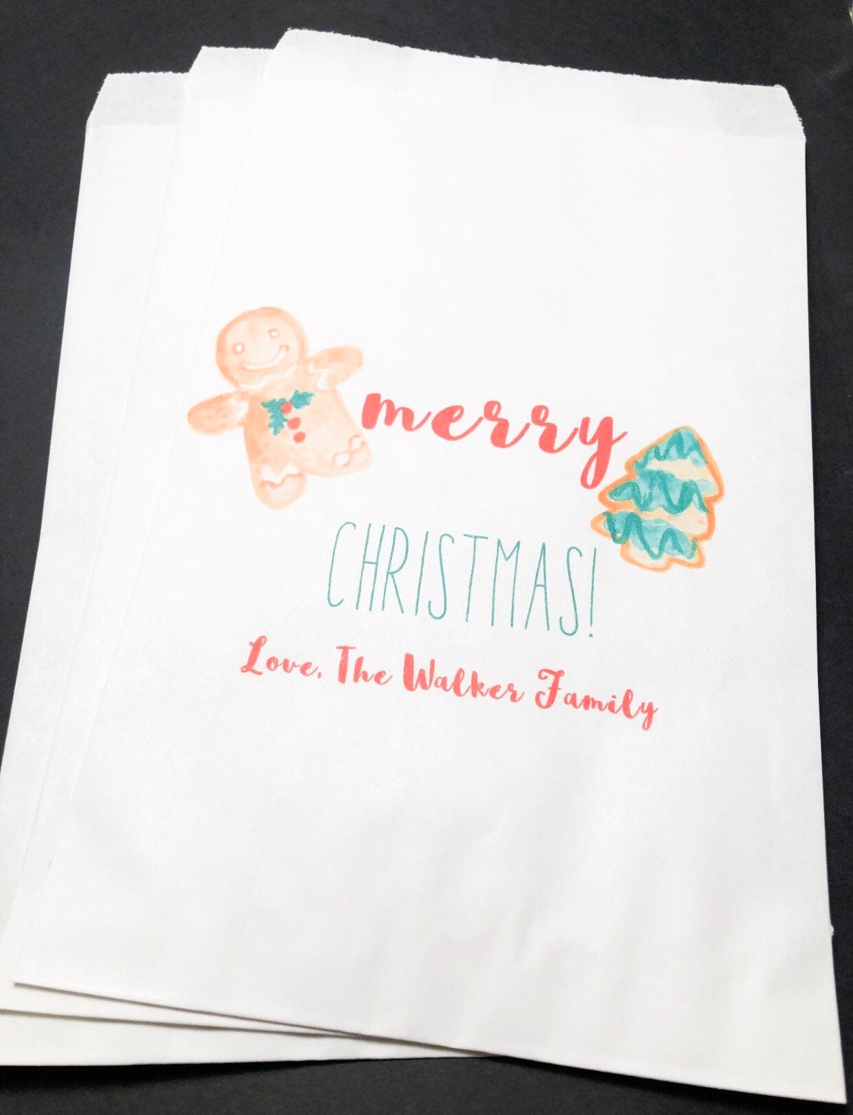 Merry Christmas Treat Bags Christmas Class Party Personalized Favor Bags, Set of 10
