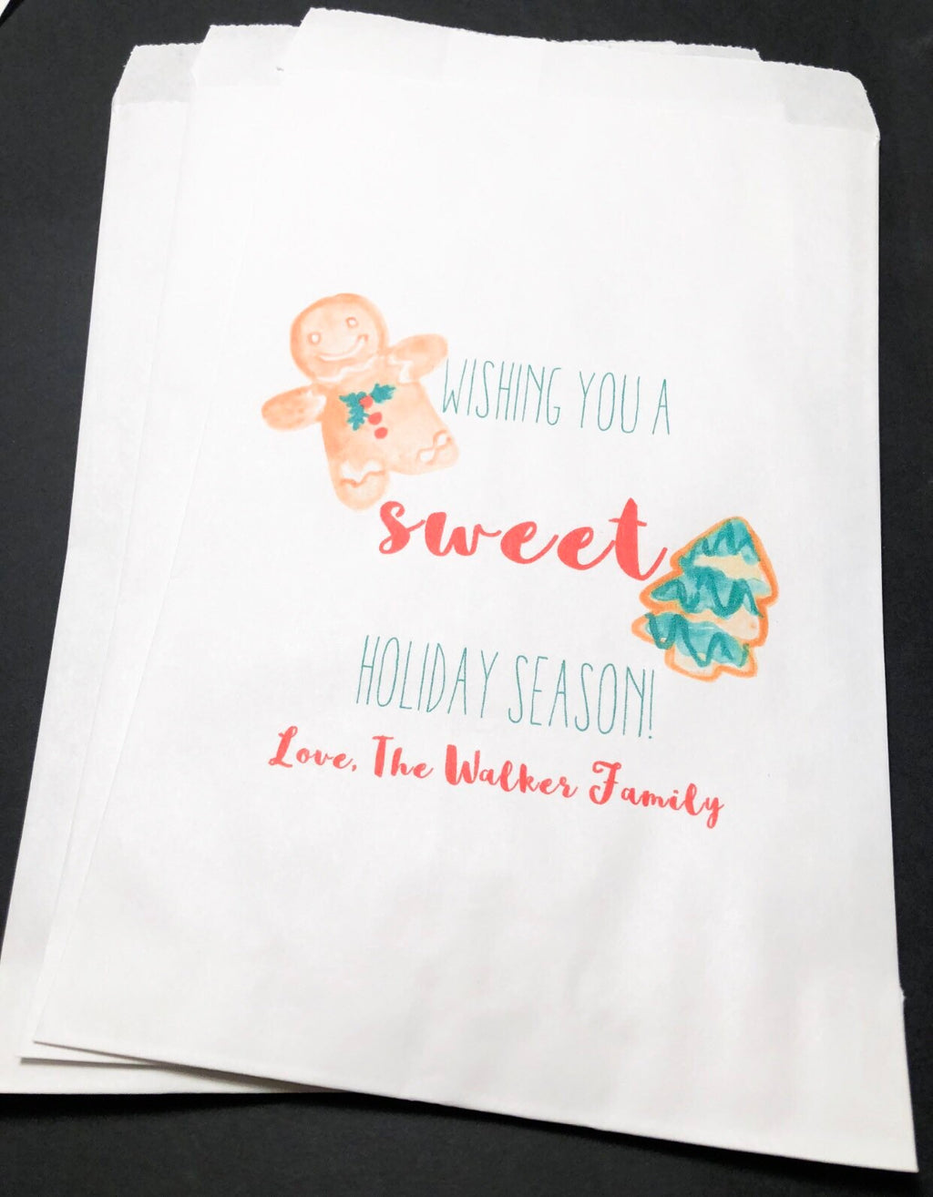 Merry Christmas Sweet Holiday Season Treat Bags Christmas Class Party Personalized Favor Bags, Set of 10