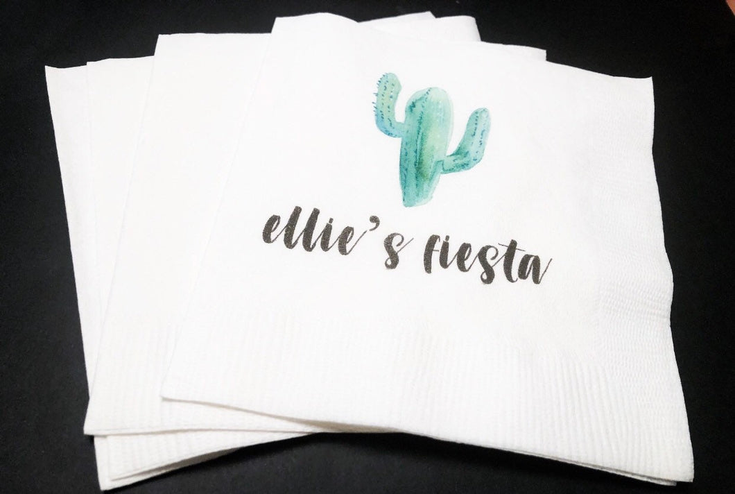 Cactus First Fiesta Birthday Succulents Bridal Shower Bachelorette Personalized Cocktail, Luncheon or Dinner Napkins Set of 25