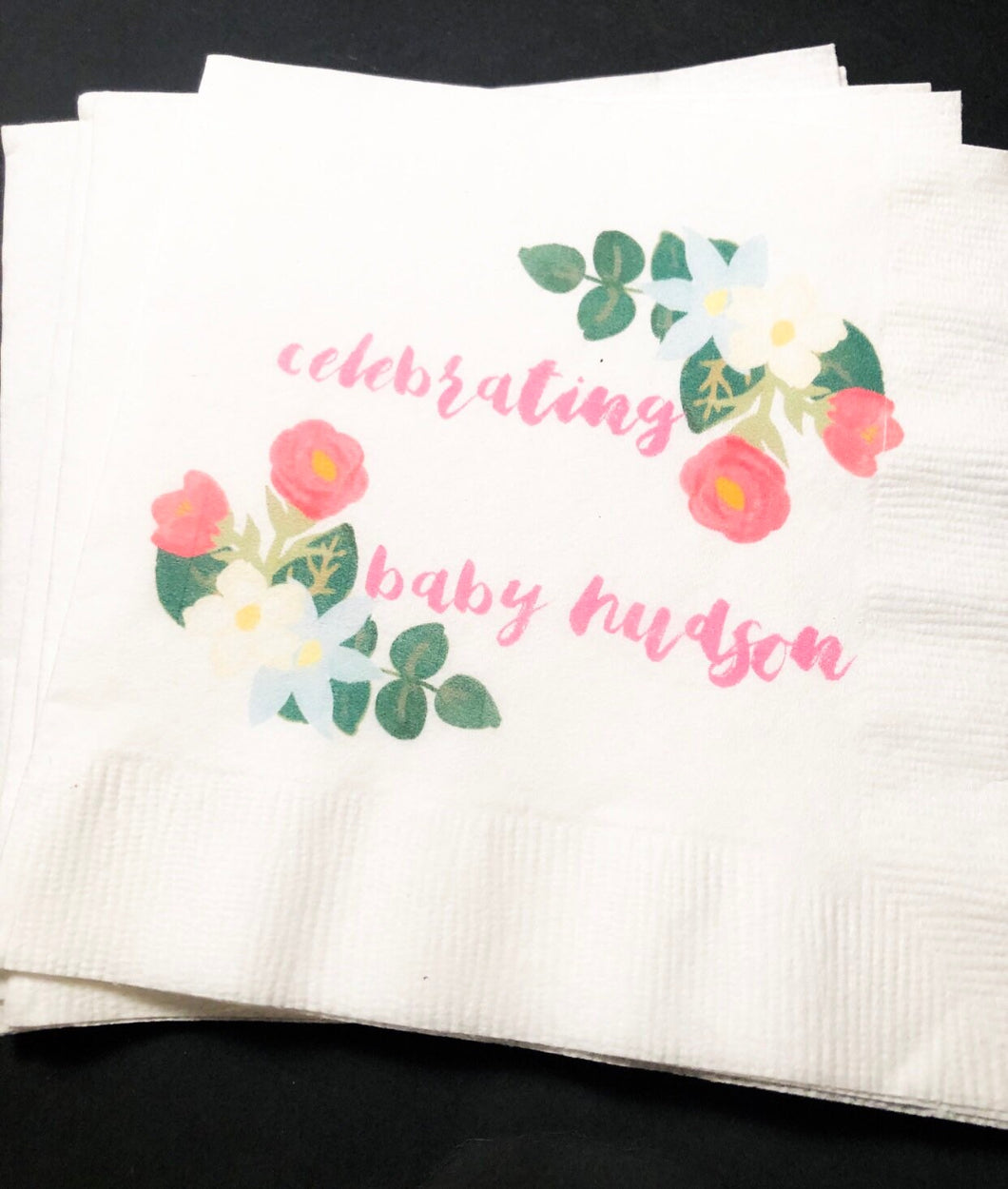 Boho Chic Floral Baby Shower Sweet Shabby Chic Bohemian Floral Personalized Cocktail, Luncheon or Dinner Napkins Set of 25