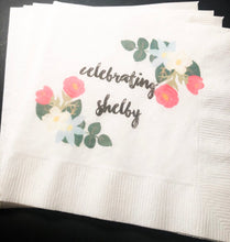Load image into Gallery viewer, Boho Chic Floral Bridal Shower Sweet Shabby Chic Bohemian Floral Personalized Cocktail, Luncheon or Dinner Napkins Set of 25
