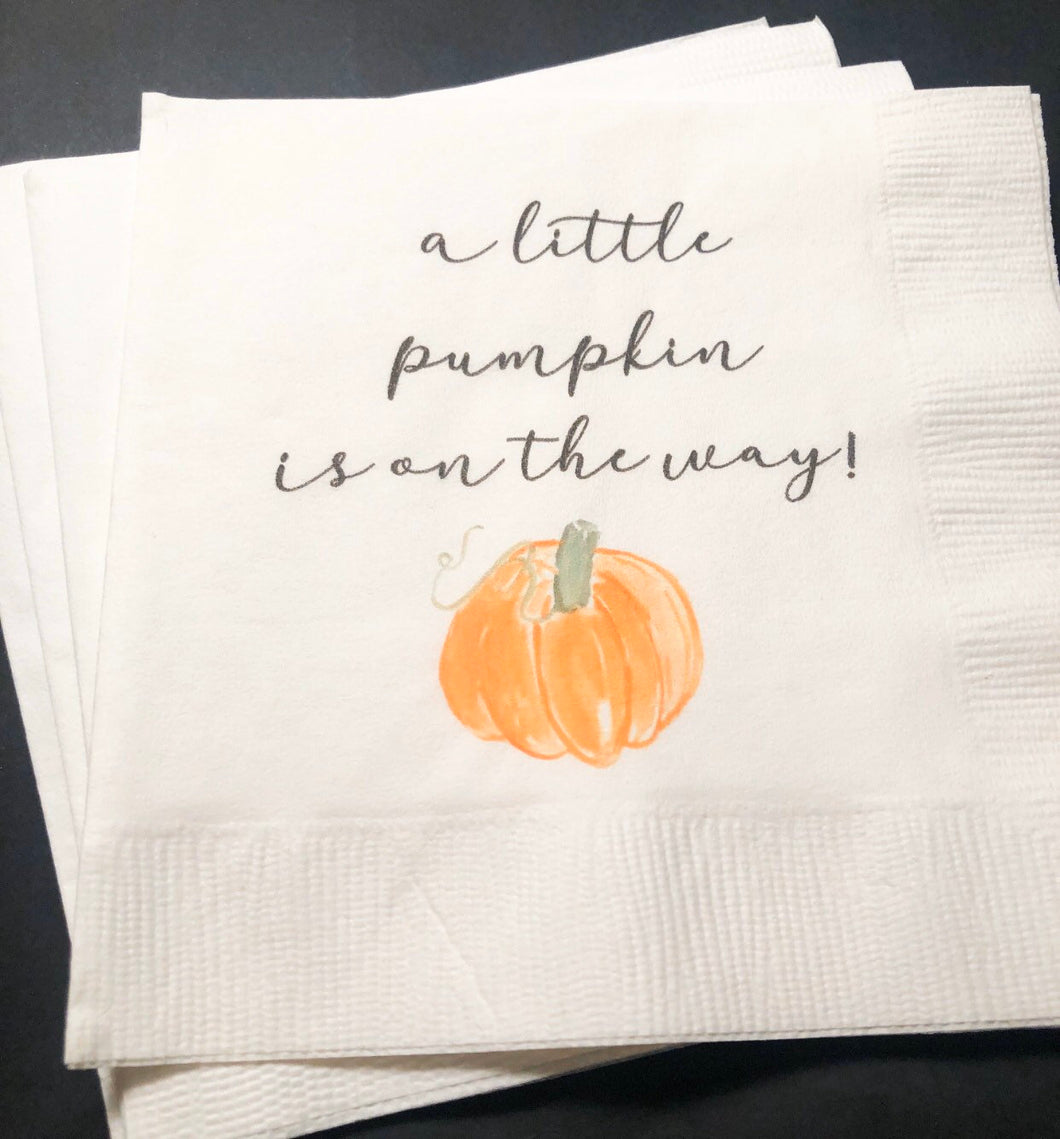 A Little Pumpkin is on the Way Fall Baby Shower Pumpkin Baby Shower Orange Pumpkin Neutral Cocktail, Luncheon or Dinner Napkins Set of 25
