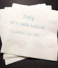 Load image into Gallery viewer, Baby It&#39;s Cold Outside Winter Christmas Baby Shower Personalized Cocktail, Luncheon or Dinner Napkins Set of 25
