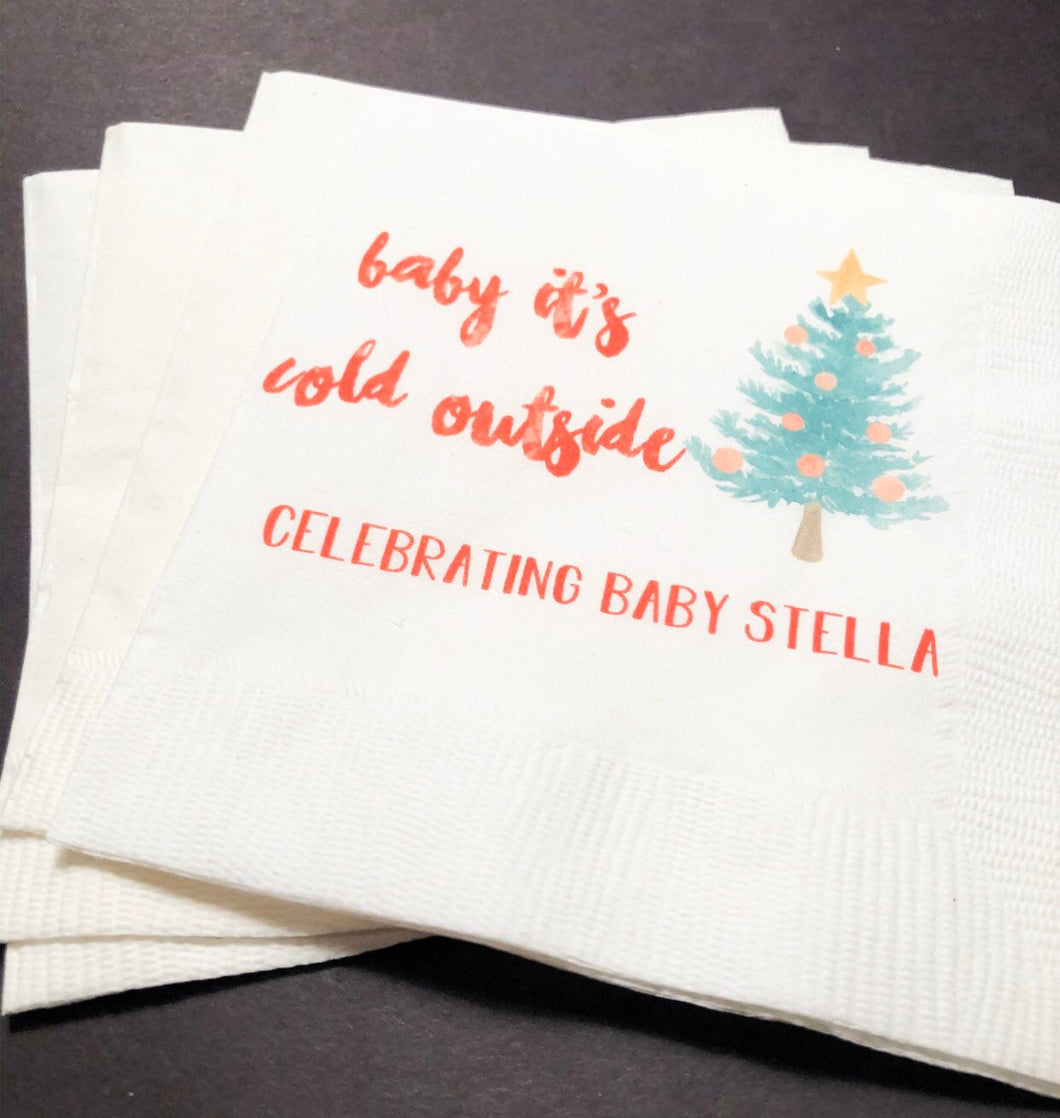 Baby Its Cold Outside Christmas Baby Shower  Winter December Baby Shower Personalized Cocktail, Luncheon or Dinner Napkins Set of 25