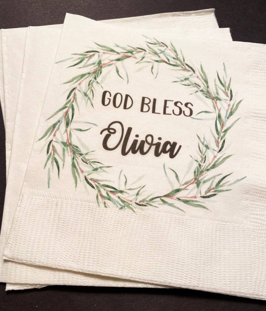 Baptism Christening God Bless Celebration Party Personalized Cocktail, Luncheon or Dinner Napkins Set of 25