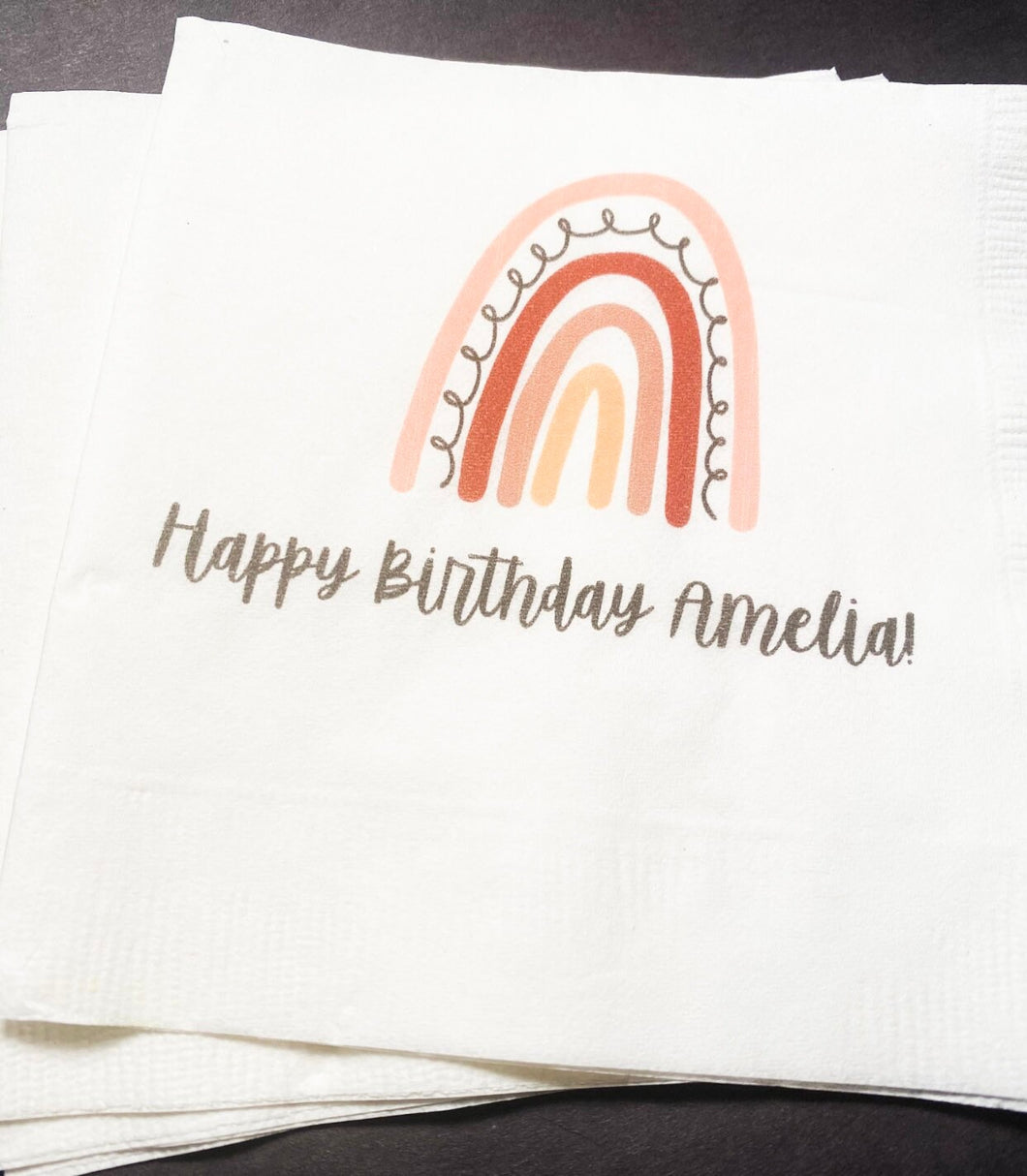 Boho Rainbow Birthday Modern Bohemian Neutral Party Personalized Cocktail, Luncheon or Dinner Napkins Set of 25