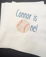 Load image into Gallery viewer, Baseball 1st Birthday Party Baseball theme birthday Personalized Cocktail, Luncheon or Dinner Napkins Set of 25
